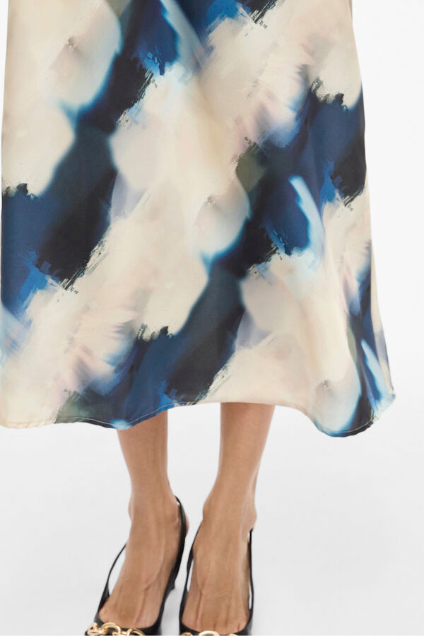 Vila Falda midi satinada estampada Estampado azul