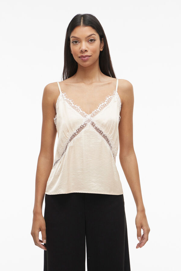 Vila Top lencero con encaje Beige