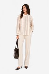 Vila Blusa estampada con cuello volante Beige