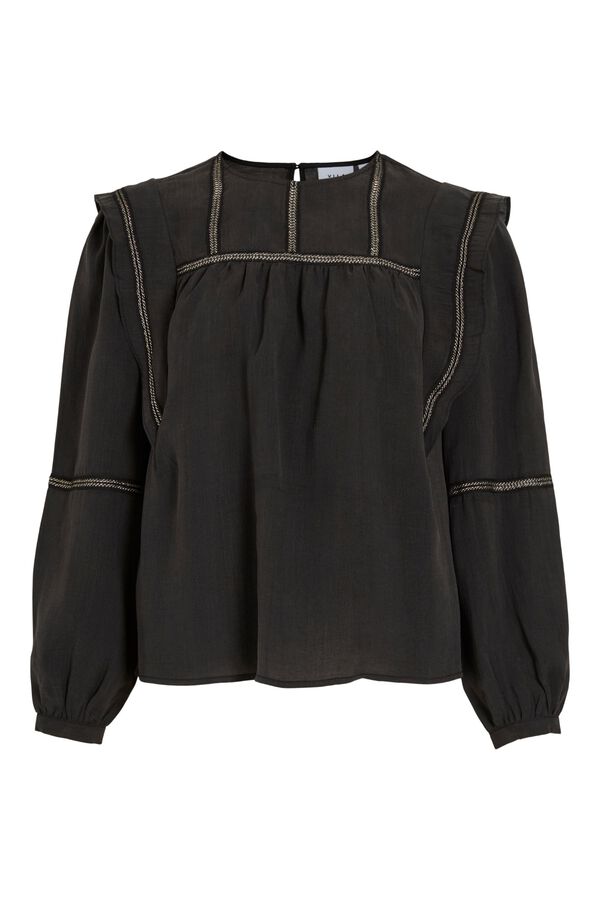 Vila Blusa volantes manga larga Negro