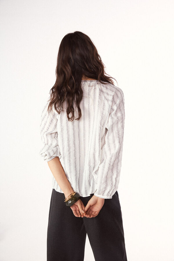 Slowlove Blusa raya tejida Estampado blanco