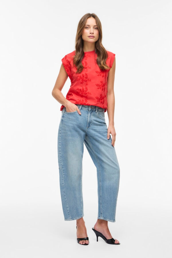 Vila Top sin mangas con bordados de algod&oacute;n Coral