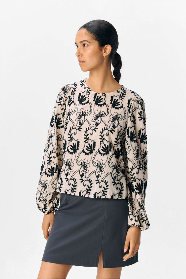 Object Blusa tejido bordado Estampado beige