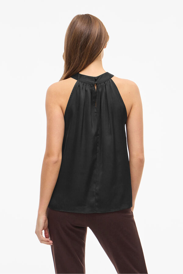 Vila Top satinado cuello halter Negro