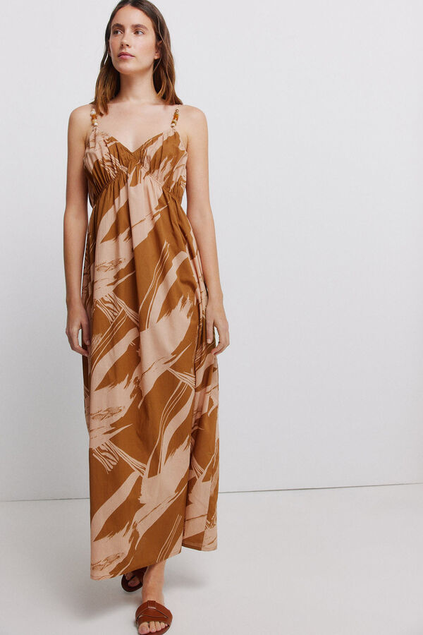 Vila Vestido largo estampado Beige