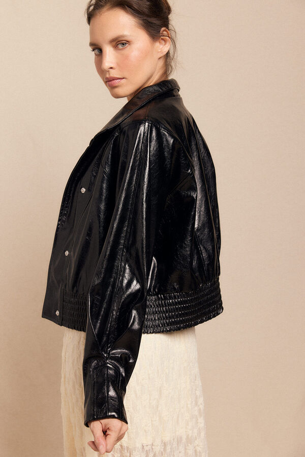 Slowlove Cazadora efecto piel brillo Negro