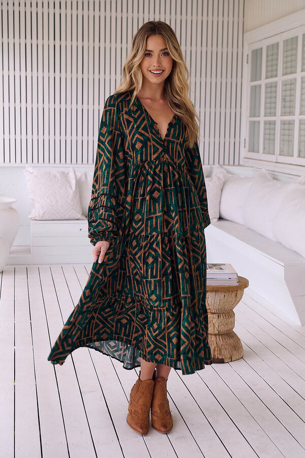 Jaase Vestido midi Eve estampado emerald Verde oscuro