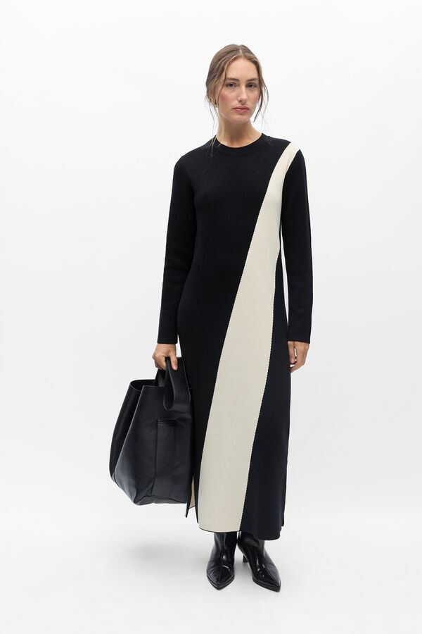 Object Vestido punto largo bicolor Negro