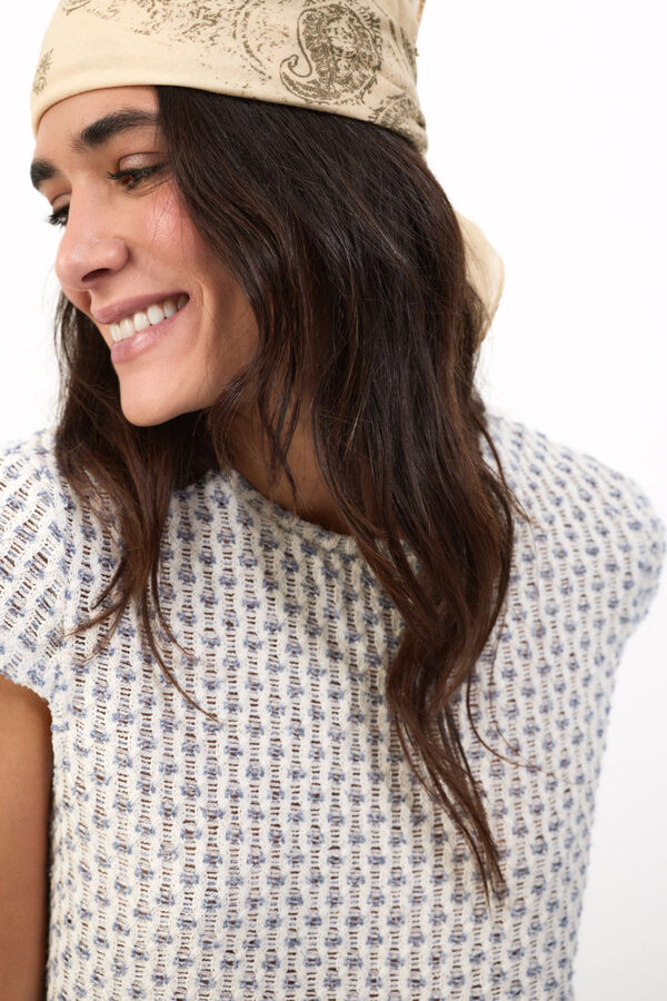 Slowlove Top manga corta crochet Estampado blanco