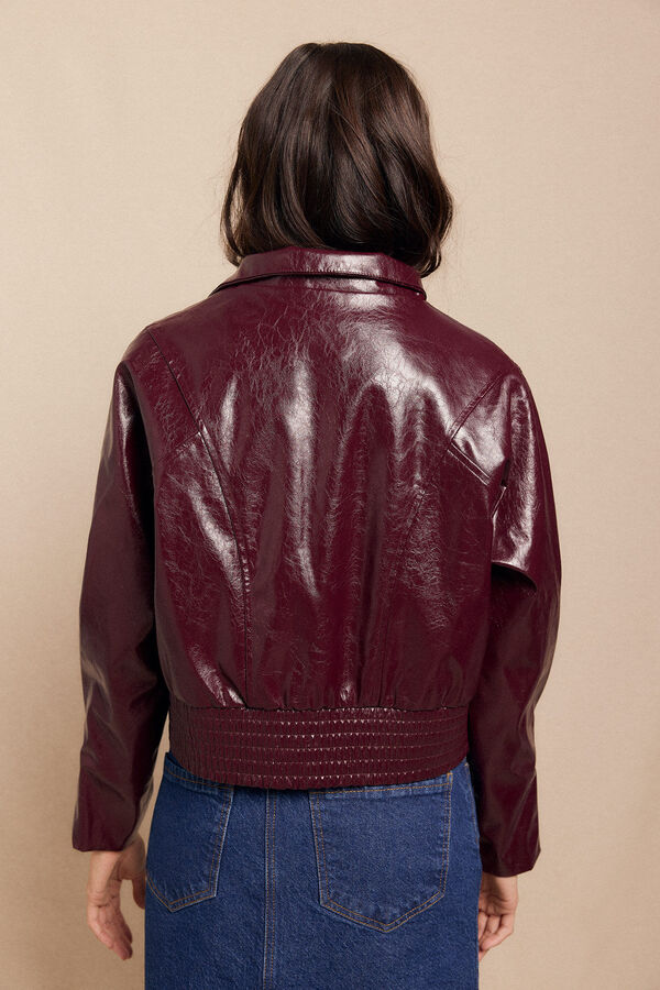 Slowlove Cazadora efecto piel brillo Granate