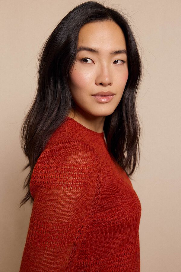 Slowlove Top manga larga estructura rústica Naranja