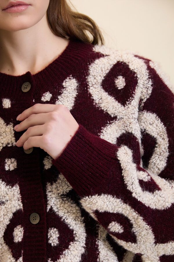 Meisie Cardigan bucle a contraste Estampado granate