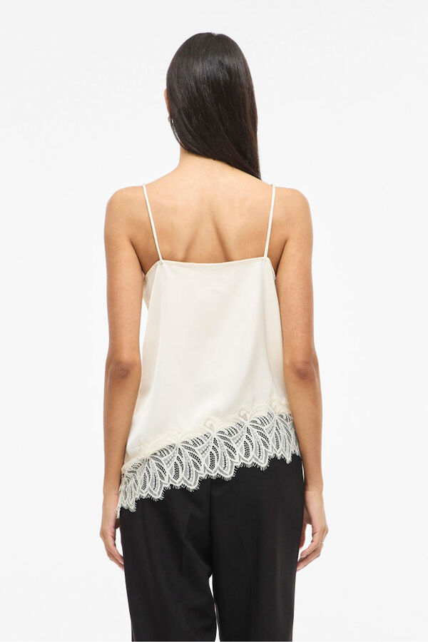 Vila Top lencero satinado con encaje Beige