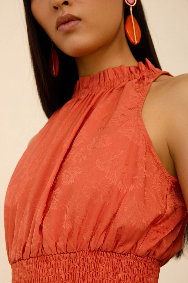 Meisie Vestido largo tejido jacquard Naranja