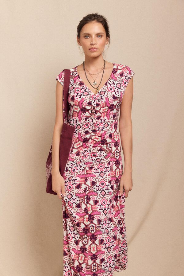 Slowlove Vestido punto estampado frunce Multicolor