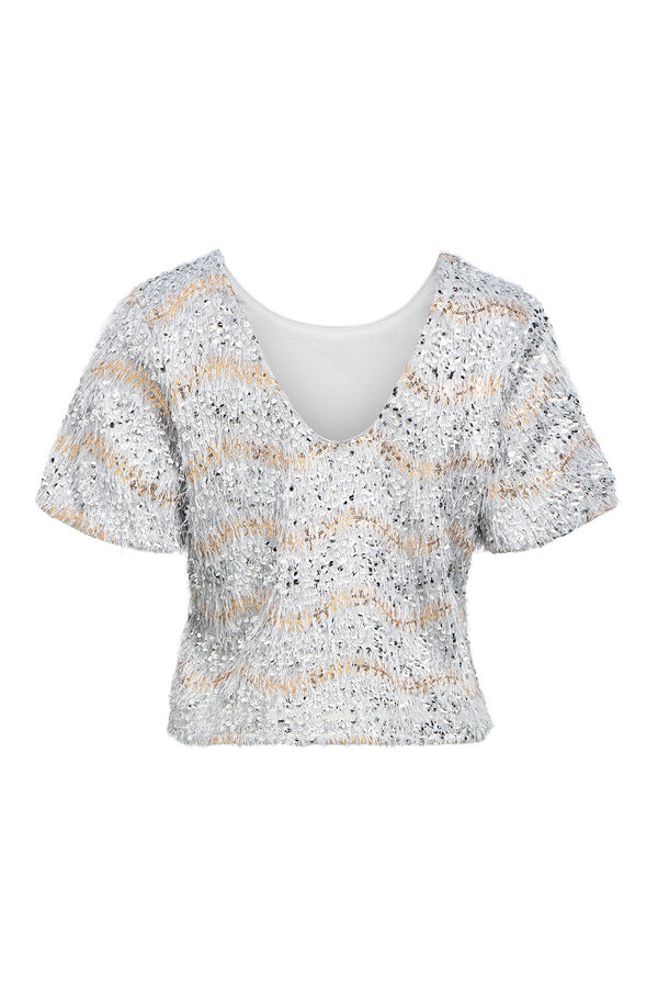 Object Top lentejuelas y flecos Gris
