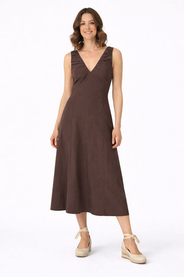 Vila Vestido largo con tirantes de algod&oacute;n Marr&oacute;n