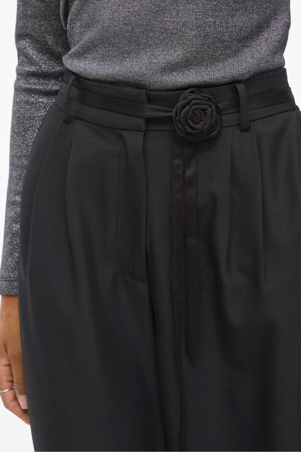 Vila Pantal&oacute;n ancho de vestir con cintur&oacute;n flor Negro