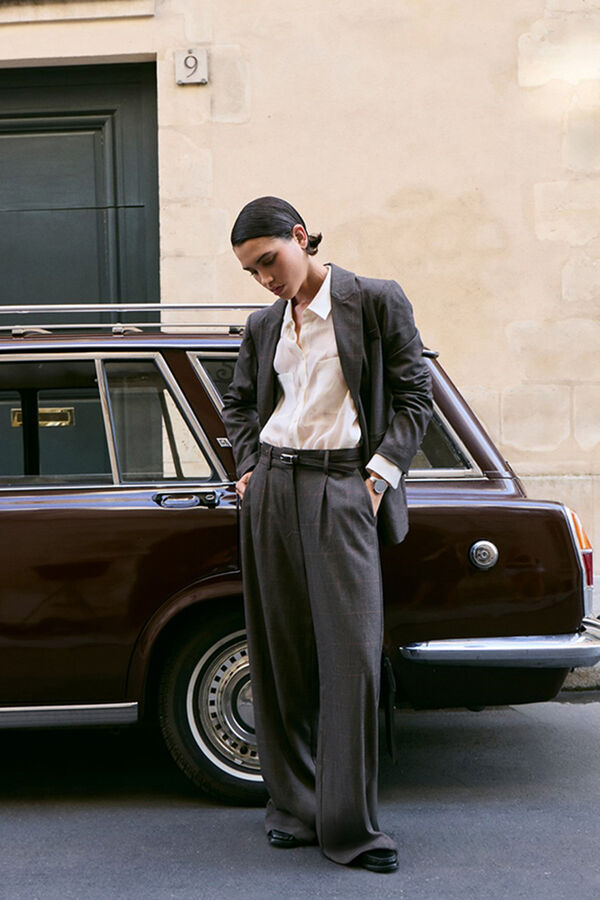 Vila Americana blazer de cuadros Marr&oacute;n