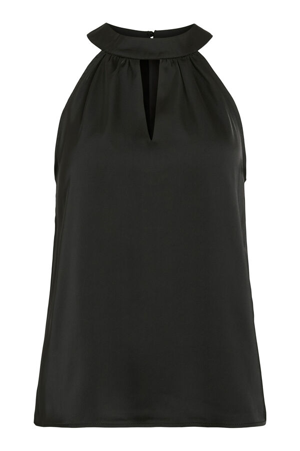 Vila Top satinado cuello halter Negro