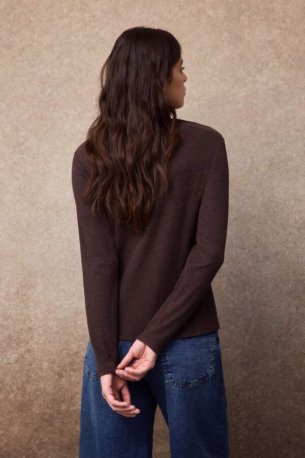 Slowlove Top cardigan blonda Marr&oacute;n oscuro