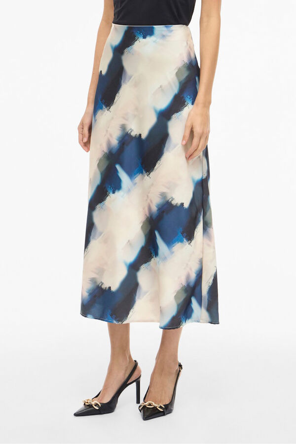 Vila Falda midi satinada estampada Estampado azul