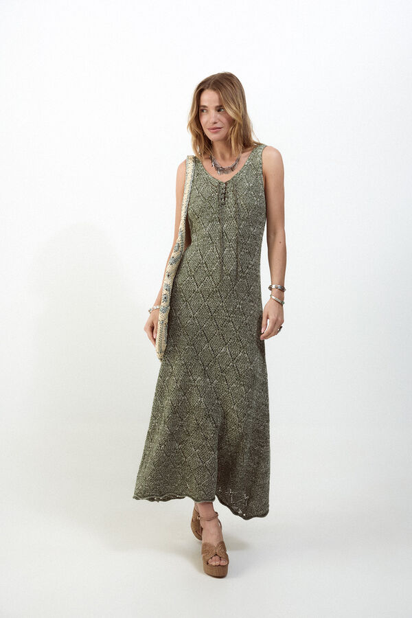 Slowlove Vestido largo calado Kaki