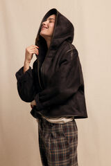 Slowlove Abrigo corto efecto doble faz capucha Marrón oscuro