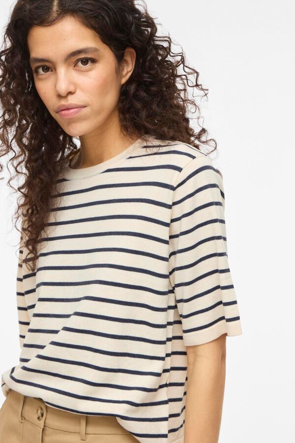 Vila Top de punto con manga corta 2/4 de viscosa Beige