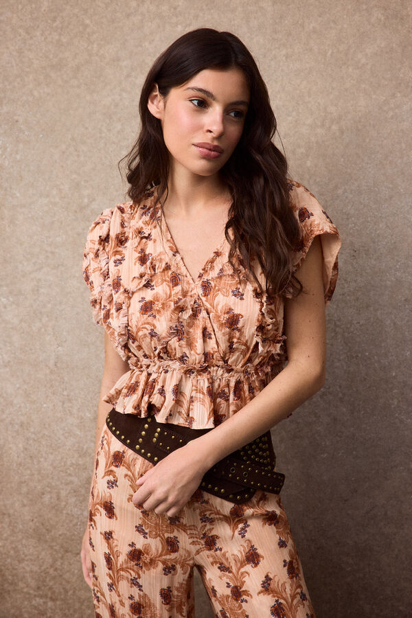 Slowlove Blusa estamapda fluida Estampado naranja