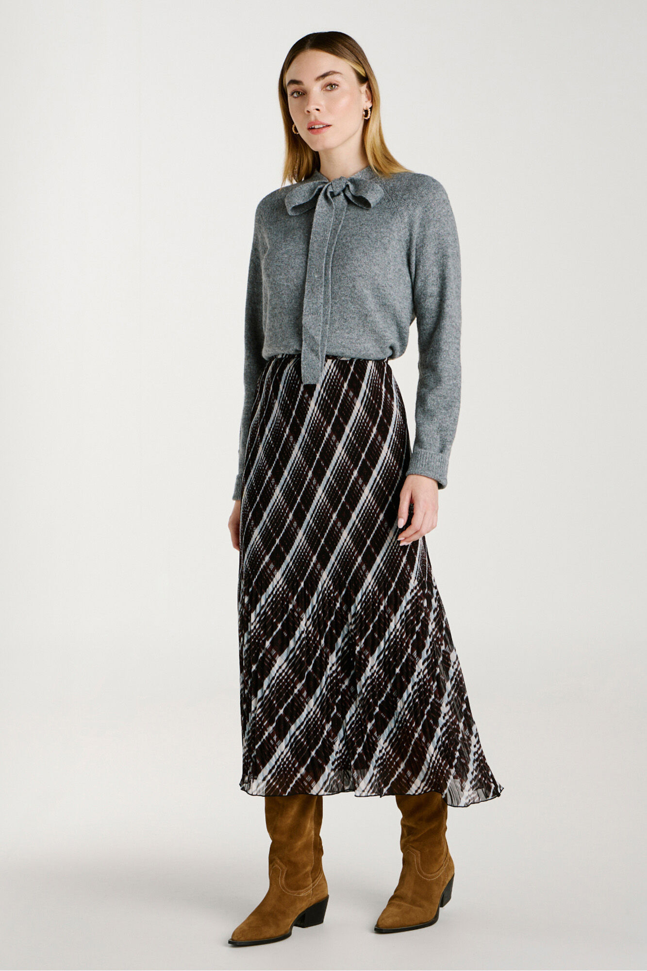 Vila Falda midi de gasa plisada