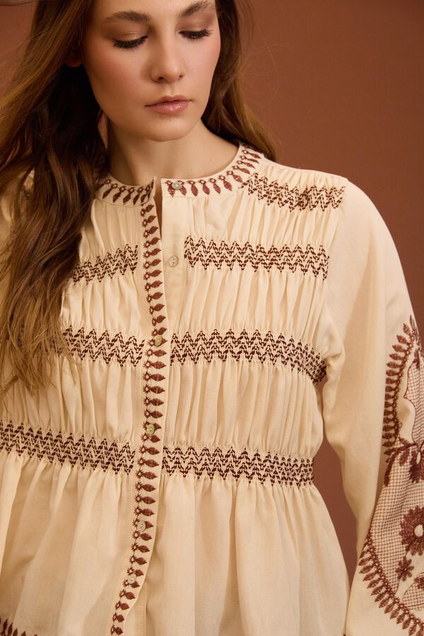 Meisie Blusa bordada con frunces Beige