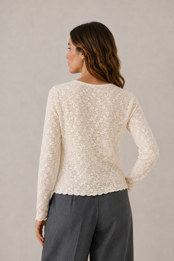 Vila Camiseta de encaje floral Blanco
