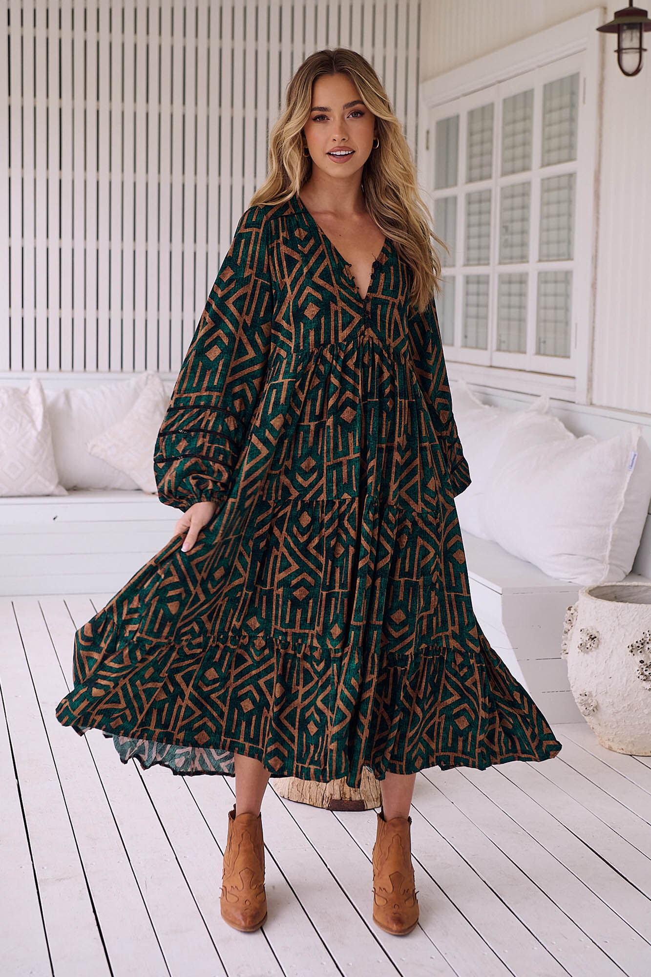 Jaase Vestido midi Eve estampado emerald