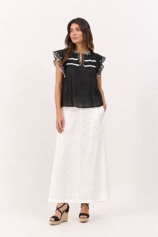 Vila Blusa con bordados de algod&oacute;n org&aacute;nico Estampado blanco