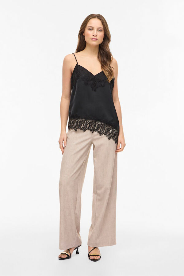 Vila Top lencero satinado con encaje Negro