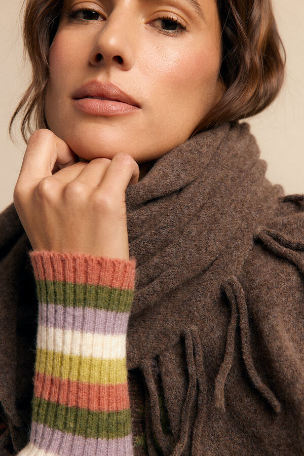 Slowlove Chal grueso flecos Marrón