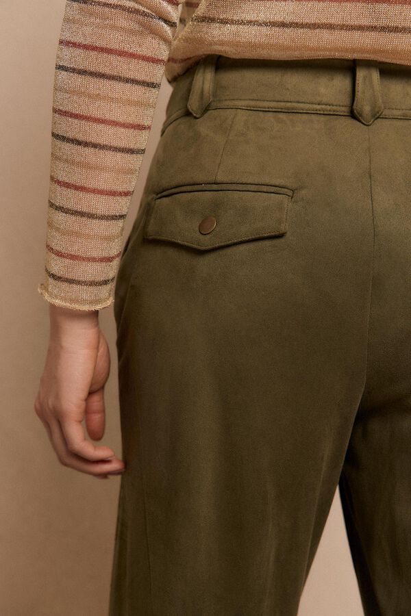 Slowlove Pantal&oacute;n de pinzas de antelina Verde