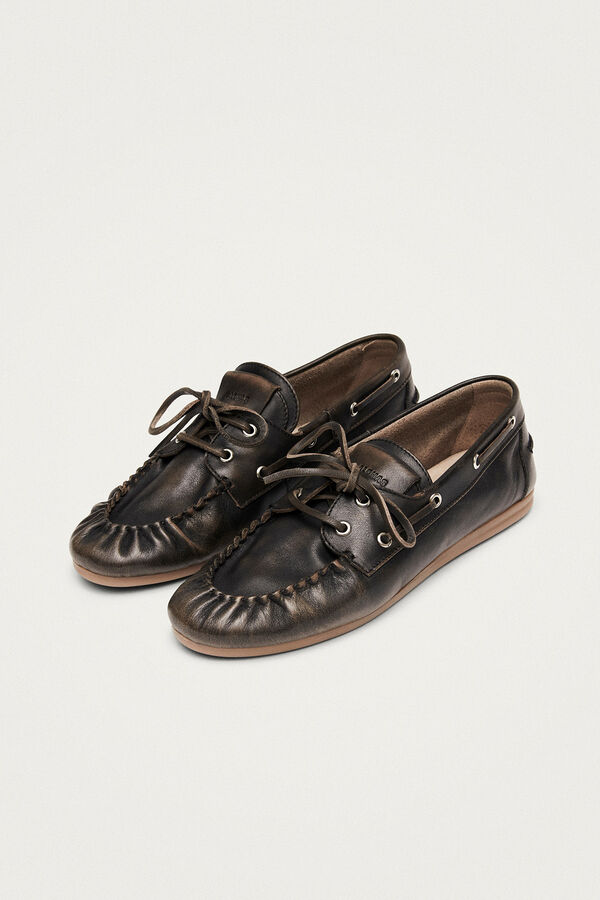 Alohas Mocasines de cuero efecto vintage Rowan Marr&oacute;n oscuro