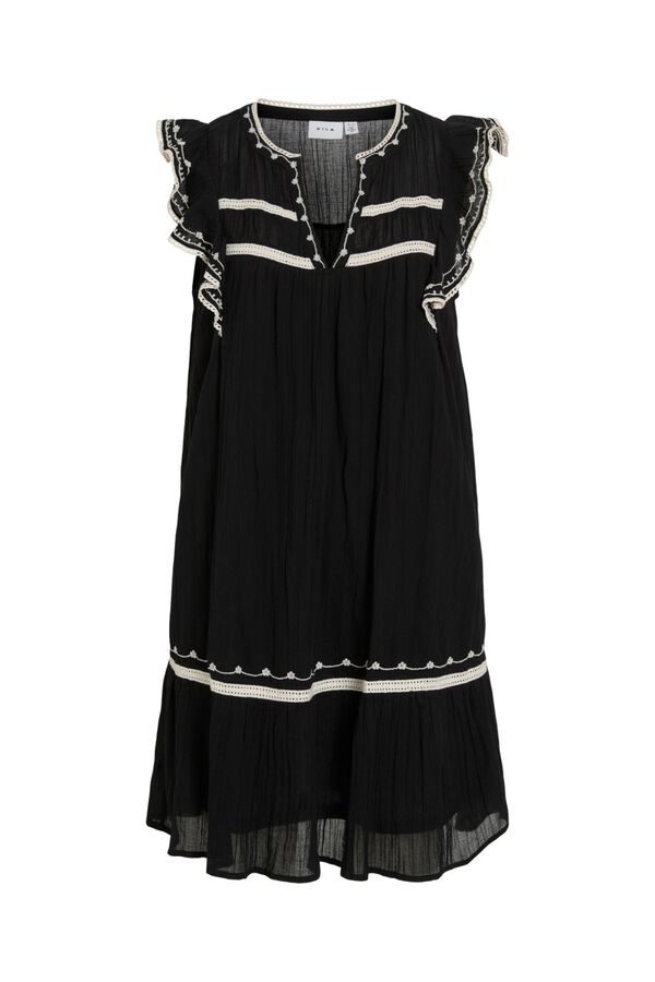Vila Vestido corto con bordados de algod&oacute;n org&aacute;nico Negro