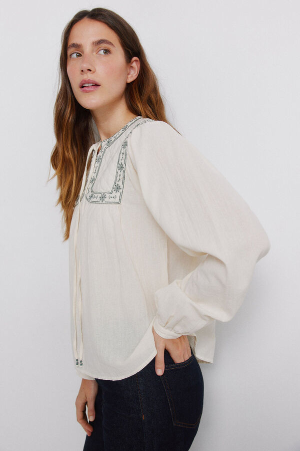 Vila Blusa bordada manga larga Beige
