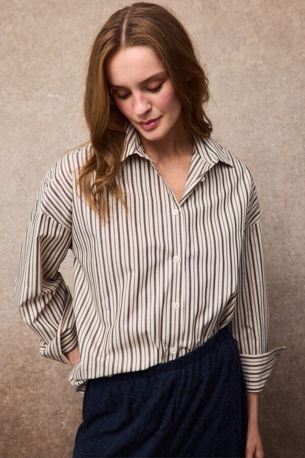 Slowlove Camisa rayas corbata Estampado blanco