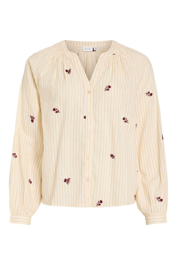 Vila Blusa fluida con bordados florales Beige