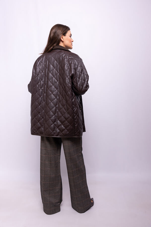 Object Abrigo efecto piel acolchado Marr&oacute;n oscuro