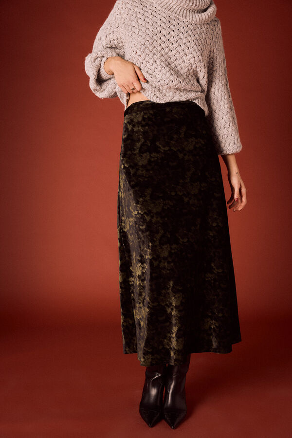 Slowlove Falda midi de terciopelo tie dye Negro