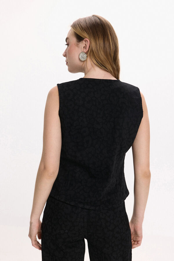Vila Chaleco vaquero animal print Negro