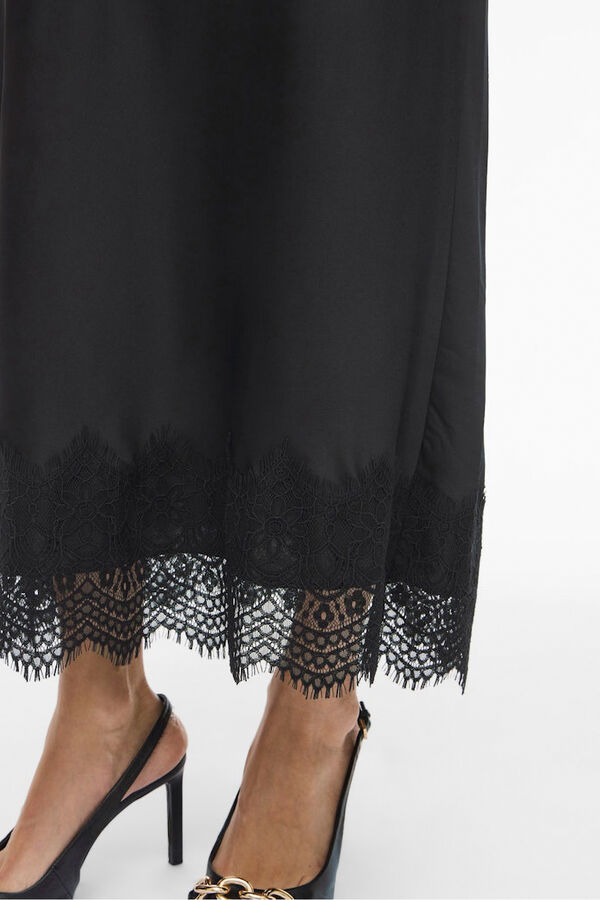 Vila Falda satinada midi con encaje Negro