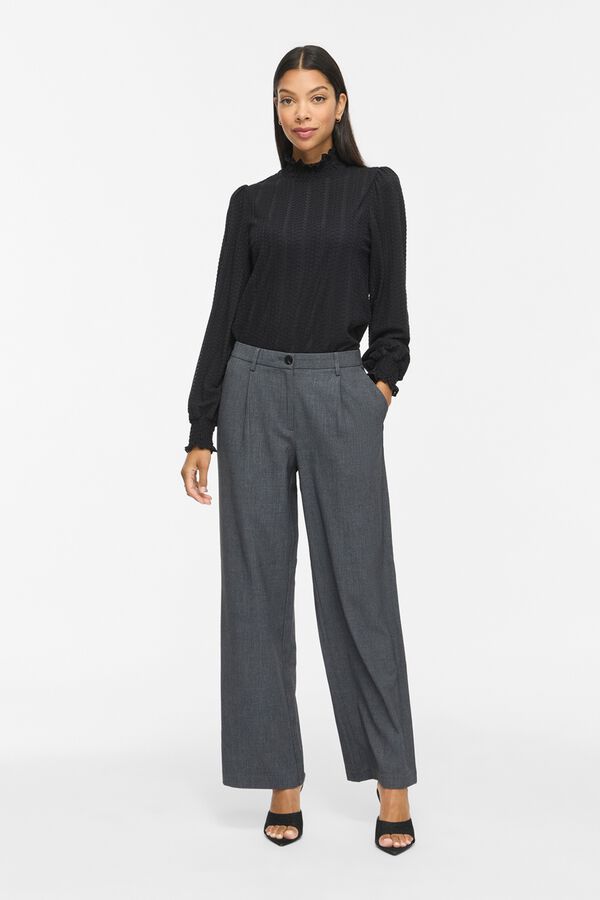 Vila Blusa texturizada de cuello alto Negro