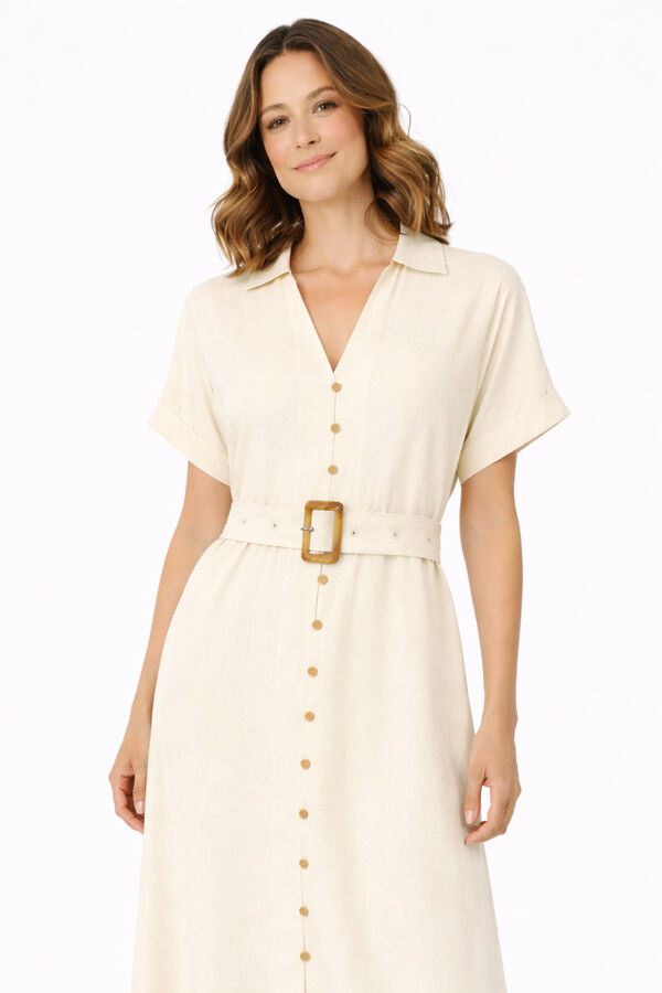 Vila Vestido midi camisero de lino Beige