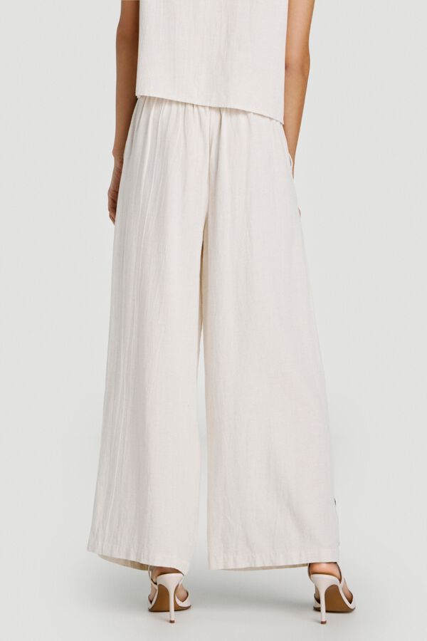 Vila Pantal&oacute;n largo de lino con bordados Beige